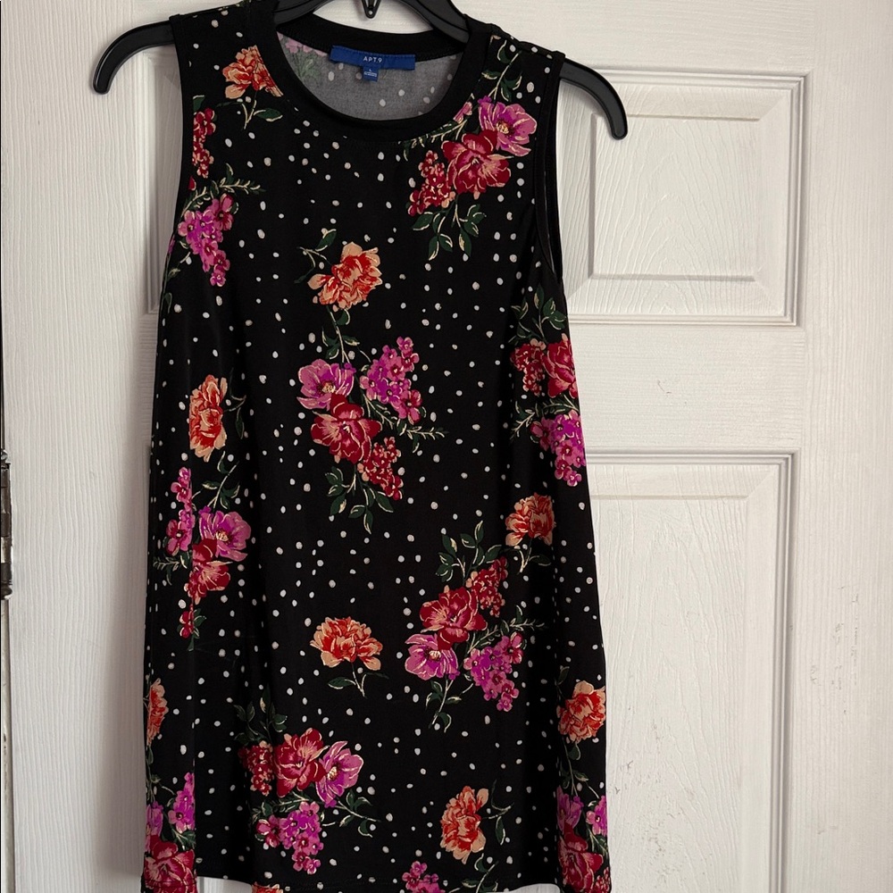 Apt. 9 Black Floral and Polka Dot Top